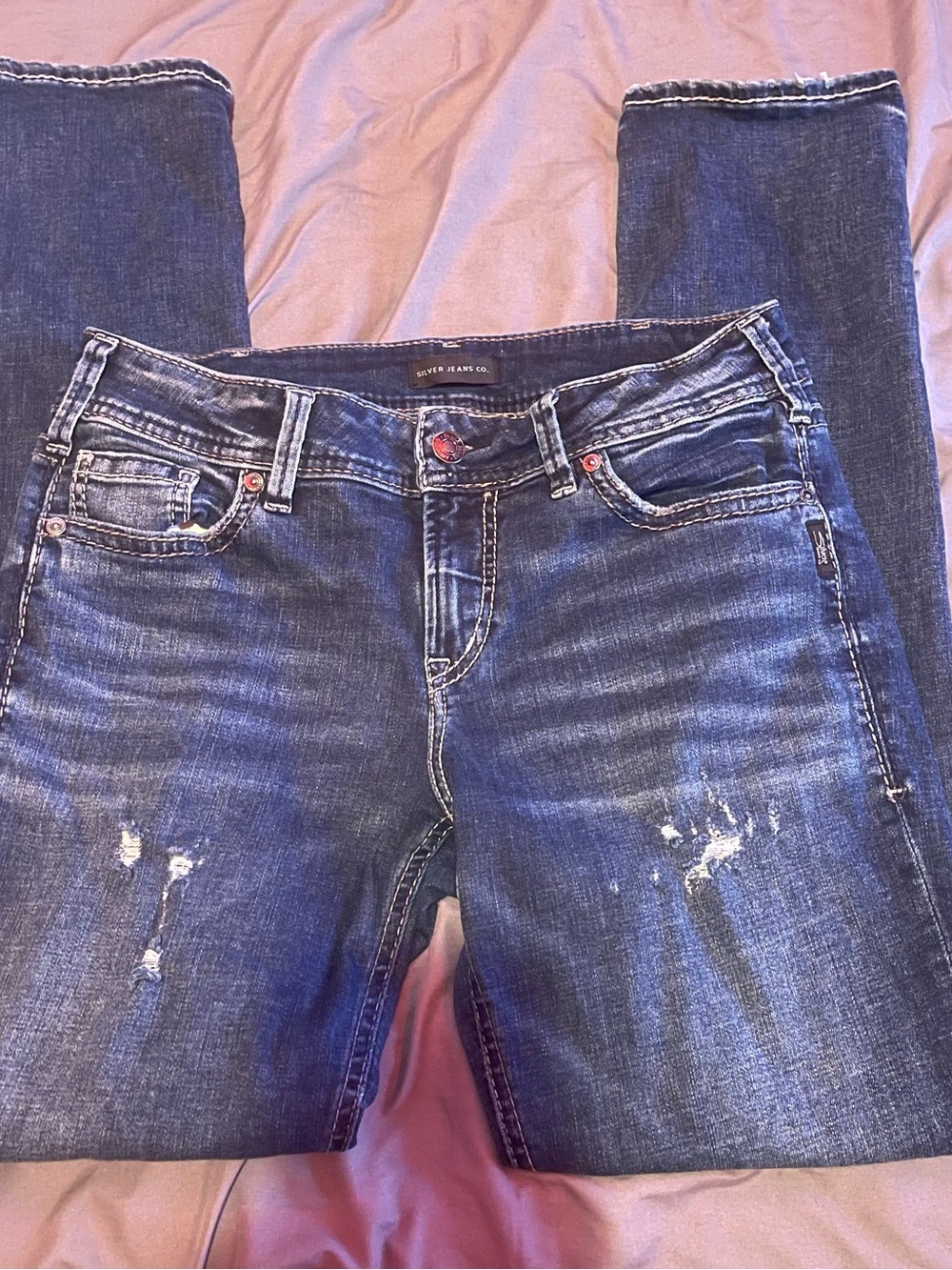 Silver Jeans Women's Dark Blue Skinny Jeans with Faded Distress